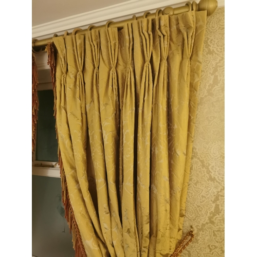 248 - Pair of gold curtains with gilt curtain pole. {222cm H x 220 cm W}