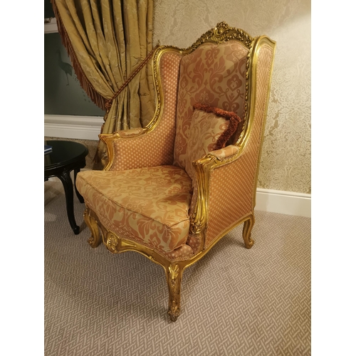 249 - Pair of French giltwood and upholstered armchairs {120 cm H x 80 cm W x 80 cm D}.