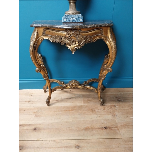 252 - French giltwood consul table with marble top {79 cm H x 72 cm W x 41 cm D}.