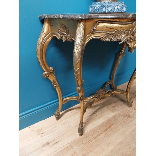 252 - French giltwood consul table with marble top {79 cm H x 72 cm W x 41 cm D}.