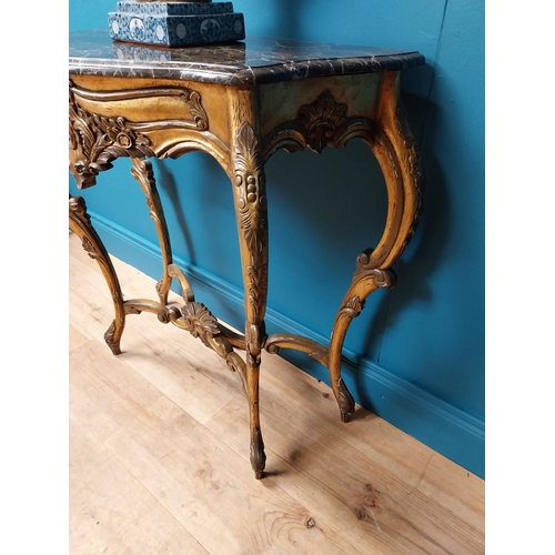 252 - French giltwood consul table with marble top {79 cm H x 72 cm W x 41 cm D}.