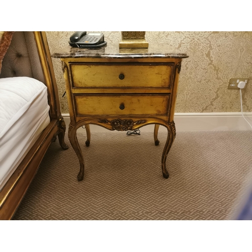 254 - Pair of French giltwood bedside cabinets with marble top {72 cm H x 59 cm W x 40 cm D}.