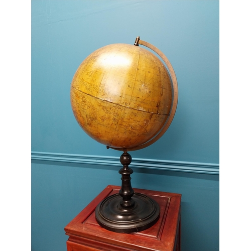 259 - 19th C. world globe raised on mahogany stand {60 cm H x 32 cm Dia.}.