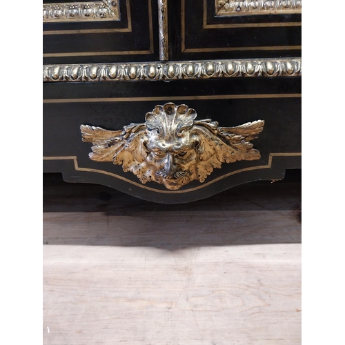 262 - 19th. C. ebonised rosewood inverted breakfront credenza, the cabinet ornately decorated with gilded ... 