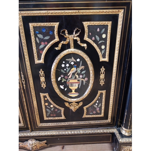 262 - 19th. C. ebonised rosewood inverted breakfront credenza, the cabinet ornately decorated with gilded ... 