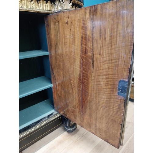 262 - 19th. C. ebonised rosewood inverted breakfront credenza, the cabinet ornately decorated with gilded ... 