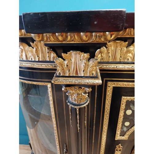 262 - 19th. C. ebonised rosewood inverted breakfront credenza, the cabinet ornately decorated with gilded ... 