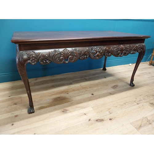 266 - Fine quality Irish 19th C. carved mahogany centre table with the frieze carved with acanthus leaf an... 