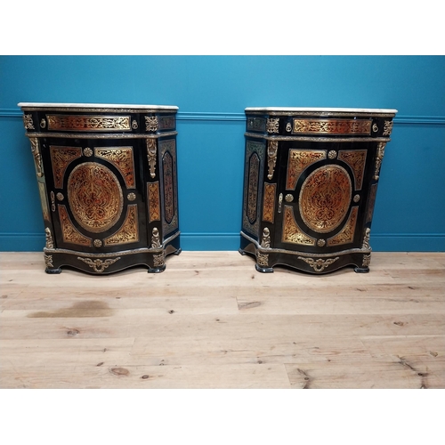 300 - Pair of good quality French Boulle serpentine pier cabinets with marble top, ormolu mounts and singl... 