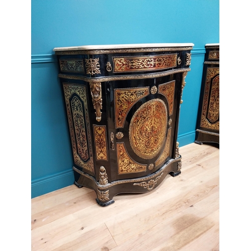 300 - Pair of good quality French Boulle serpentine pier cabinets with marble top, ormolu mounts and singl... 