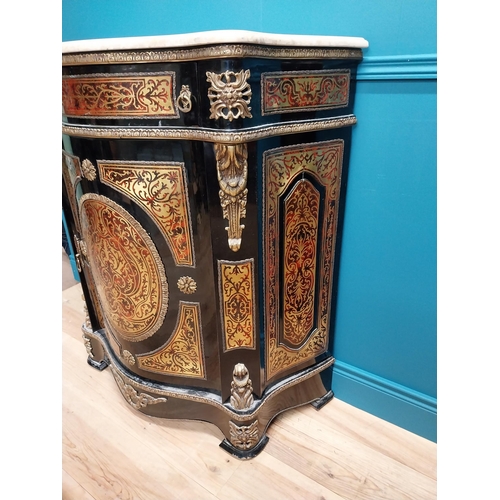 300 - Pair of good quality French Boulle serpentine pier cabinets with marble top, ormolu mounts and singl... 