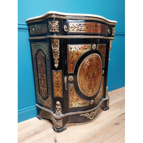 300 - Pair of good quality French Boulle serpentine pier cabinets with marble top, ormolu mounts and singl... 