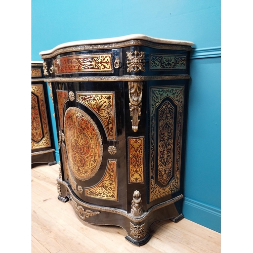 300 - Pair of good quality French Boulle serpentine pier cabinets with marble top, ormolu mounts and singl... 