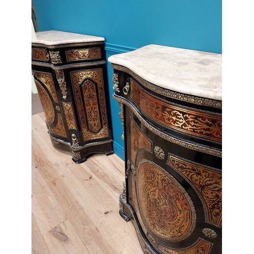 300 - Pair of good quality French Boulle serpentine pier cabinets with marble top, ormolu mounts and singl... 