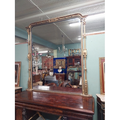 302 - 19th C. giltwood and ebonised overmantle mirror {205 cm H x 195 cm W}.