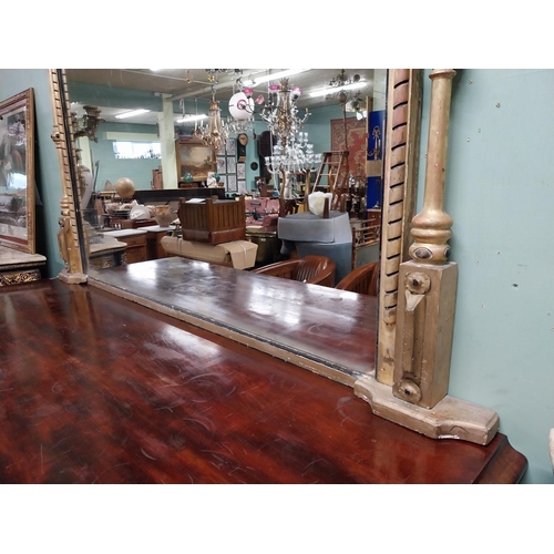 302 - 19th C. giltwood and ebonised overmantle mirror {205 cm H x 195 cm W}.