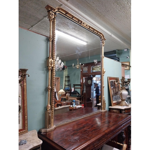 302 - 19th C. giltwood and ebonised overmantle mirror {205 cm H x 195 cm W}.