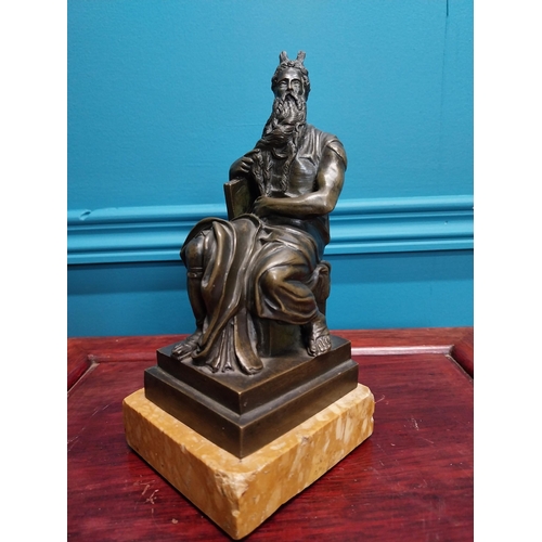 306 - 19th C. bronze figure of Moses mounted on marble base {17 cm H x 9 cm W x 8 cm D}.