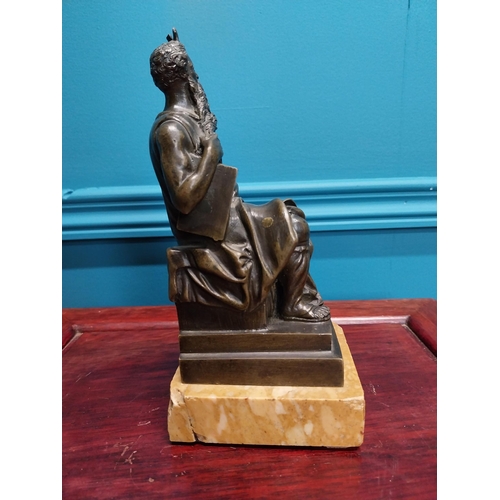 306 - 19th C. bronze figure of Moses mounted on marble base {17 cm H x 9 cm W x 8 cm D}.