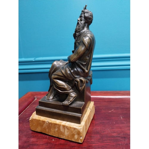 306 - 19th C. bronze figure of Moses mounted on marble base {17 cm H x 9 cm W x 8 cm D}.