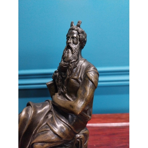 306 - 19th C. bronze figure of Moses mounted on marble base {17 cm H x 9 cm W x 8 cm D}.