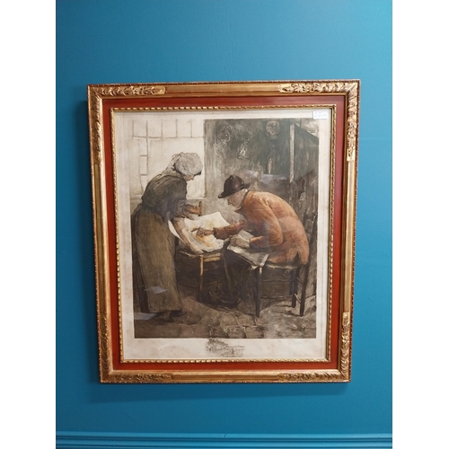 310 - Isidore Opsomer 'Home' 12/25 print mounted in painted giltwood frame {81 cm H x 71 cm W}.