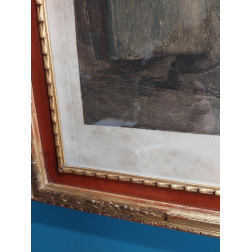 310 - Isidore Opsomer 'Home' 12/25 print mounted in painted giltwood frame {81 cm H x 71 cm W}.