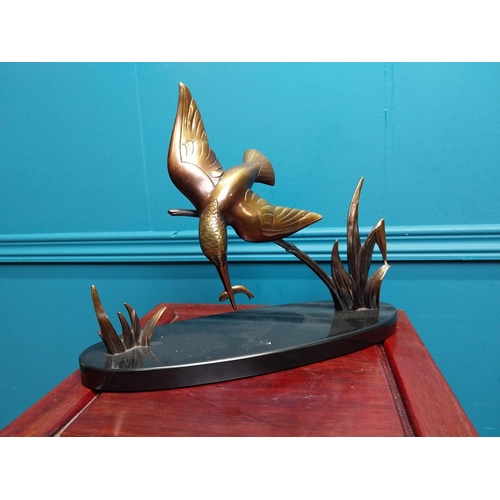 313 - Art Deco bronze model of a Kingfisher mounted on marble base {26 cm H x 33 cm W x 11 cm D}.