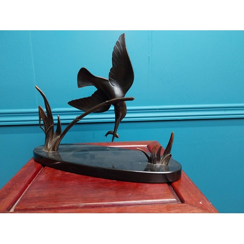 313 - Art Deco bronze model of a Kingfisher mounted on marble base {26 cm H x 33 cm W x 11 cm D}.