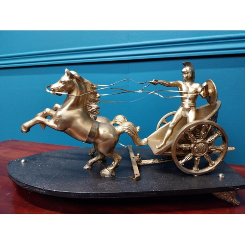 315 - 19th C. spelter model of Gladiator on chariot mounted on wooden base {22 cm H x 38 cm W x 18 cm D}.