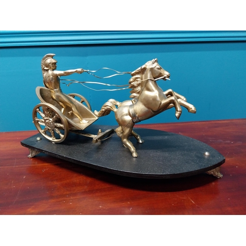 315 - 19th C. spelter model of Gladiator on chariot mounted on wooden base {22 cm H x 38 cm W x 18 cm D}.