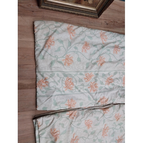 338 - Pair of floral fabric curtains with matching curtain ties {218 cm H x 220 cm W}.