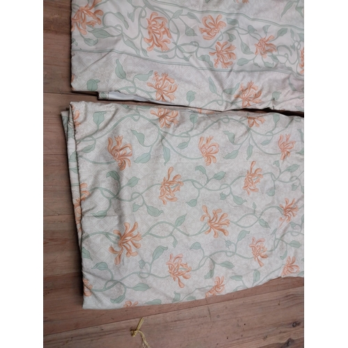 338 - Pair of floral fabric curtains with matching curtain ties {218 cm H x 220 cm W}.