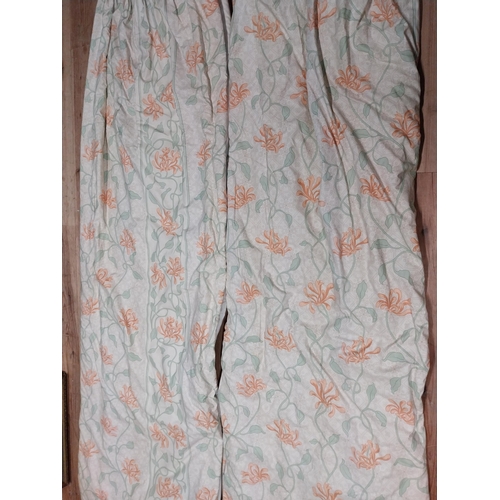 338 - Pair of floral fabric curtains with matching curtain ties {218 cm H x 220 cm W}.