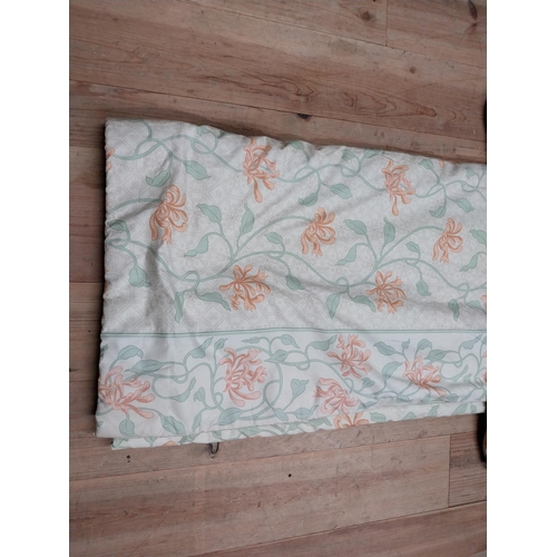 339 - Floral fabric curtain with matching curtain tie {218 cm H x 220 cm W}.