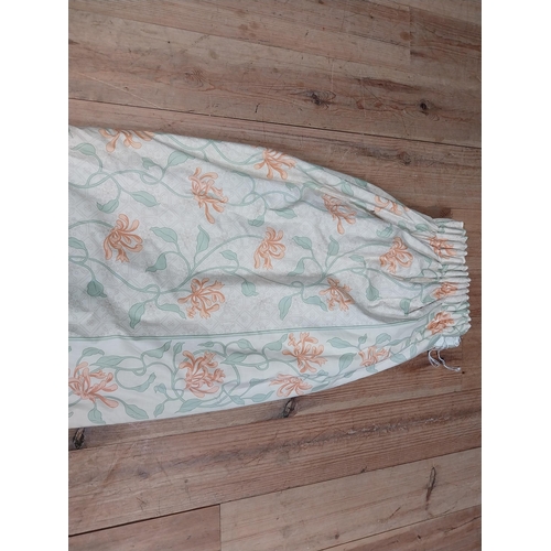 339 - Floral fabric curtain with matching curtain tie {218 cm H x 220 cm W}.