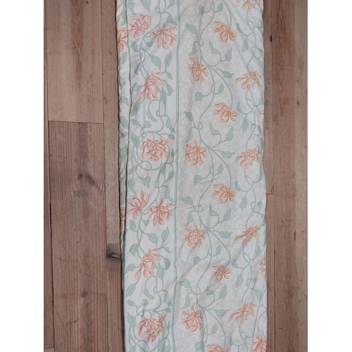 339 - Floral fabric curtain with matching curtain tie {218 cm H x 220 cm W}.