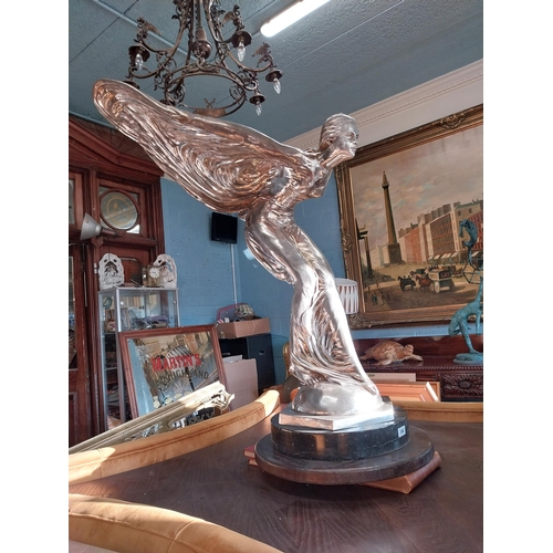 340 - Exceptional quality chromed bronze Spirit of Ecstasy Rolls Royce showroom mascot {136 cm H x 82 cm W... 