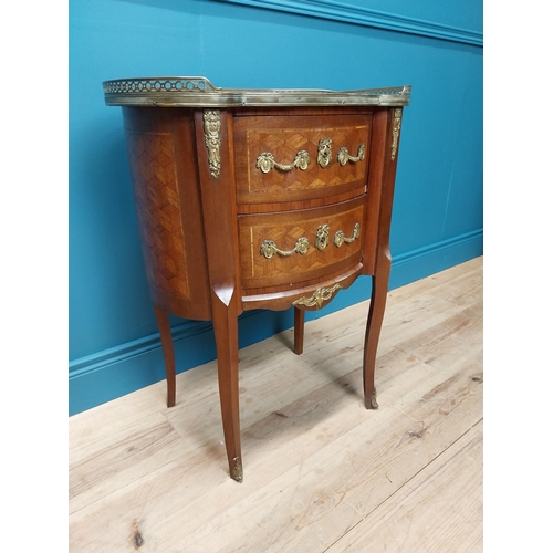 341 - 19th C. kidney shaped side cabinet with marble top, brass gallery and ormolu mounts with two drawers... 