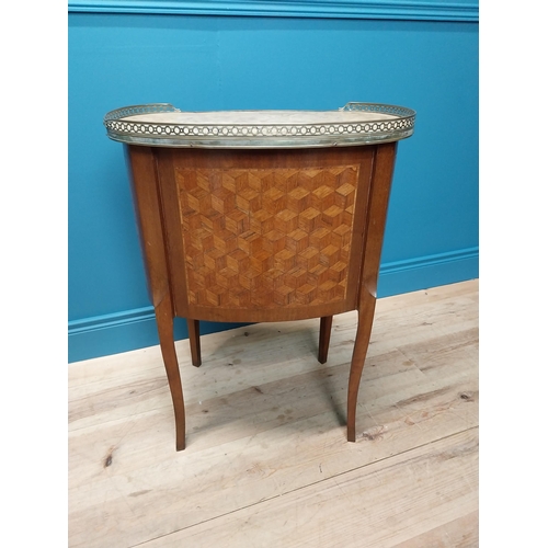 341 - 19th C. kidney shaped side cabinet with marble top, brass gallery and ormolu mounts with two drawers... 