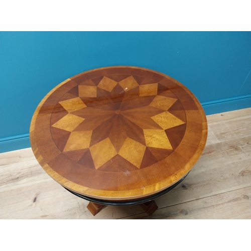 343 - Pair mahogany lamp tables with inlaid top raised on platform base in the Empire manner {66 cm H x 72... 