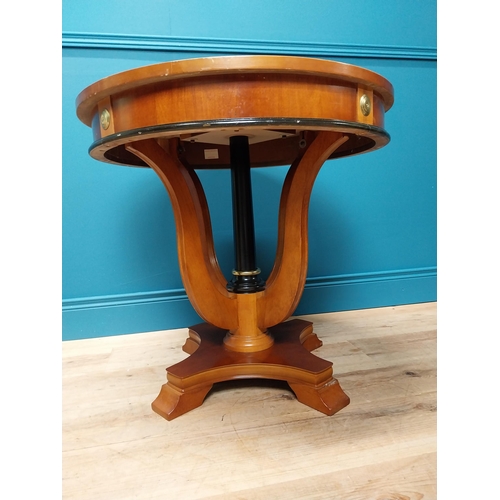 343 - Pair mahogany lamp tables with inlaid top raised on platform base in the Empire manner {66 cm H x 72... 