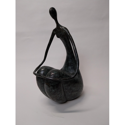 344 - Exceptional quality contemporary bronze sculpture of a Seated Lady {64 cm H x 34 cm W x 34 cm D}.