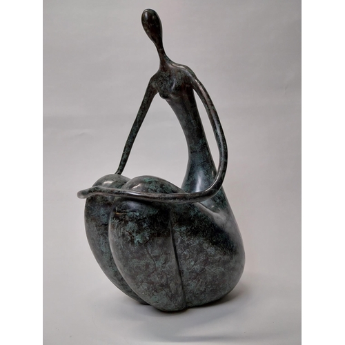 344 - Exceptional quality contemporary bronze sculpture of a Seated Lady {64 cm H x 34 cm W x 34 cm D}.