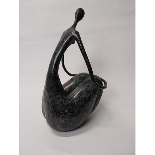 344 - Exceptional quality contemporary bronze sculpture of a Seated Lady {64 cm H x 34 cm W x 34 cm D}.