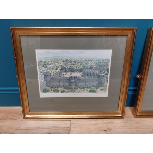 346 - Set of two Stephen Conlin Dublin scenes framed coloured print - Dublin Castle 1475 and St Patrick's ... 