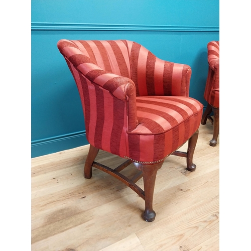 362 - Pair of 19th C. upholstered tub chairs raised on oak cabriole legs and pad feet {87 cm H x 63 cm W x... 