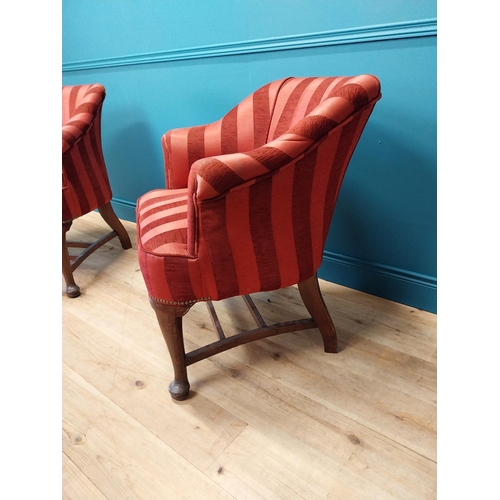 362 - Pair of 19th C. upholstered tub chairs raised on oak cabriole legs and pad feet {87 cm H x 63 cm W x... 