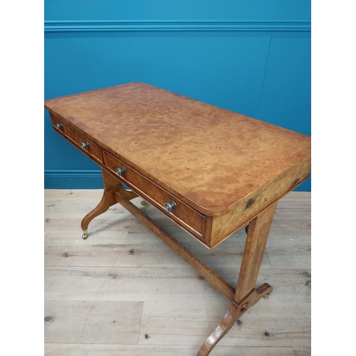 37 - Exceptional quality burr walnut side table with two drawers in the frieze raised on square supports,... 