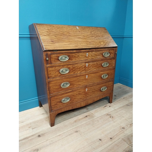 370 - Early 19th C. mahogany bureau with fitted interior, four graduated drawers and handles raised on bra... 